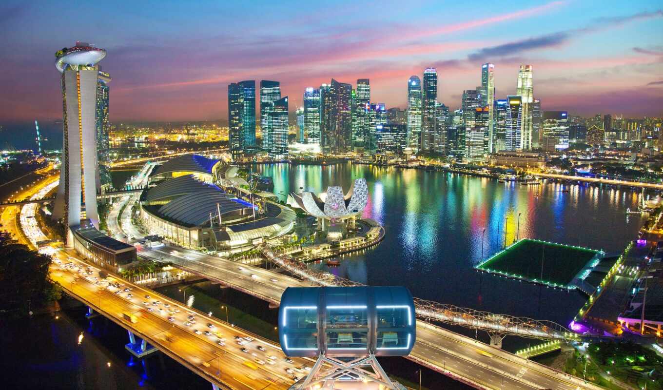 city, night, singapore