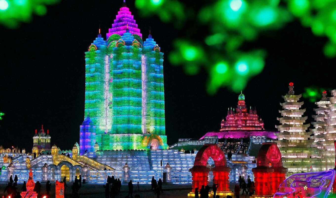 лед, ночь, снег, февраль, festival, china, sculpture, harbin