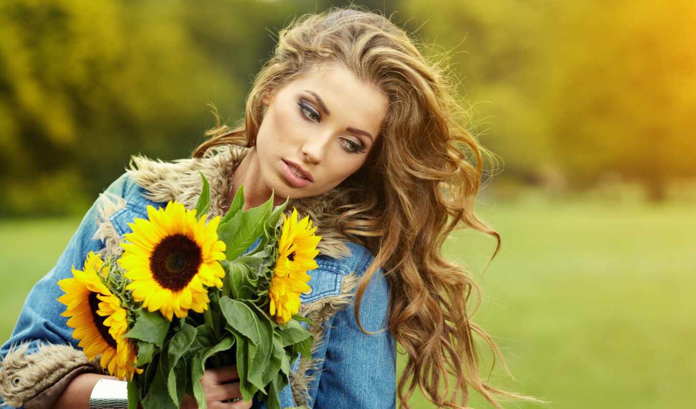 sunflower, super, blondinka, fon, devushka, beautiful, photo, flower, sunflower, kachestvennyi, razmyt