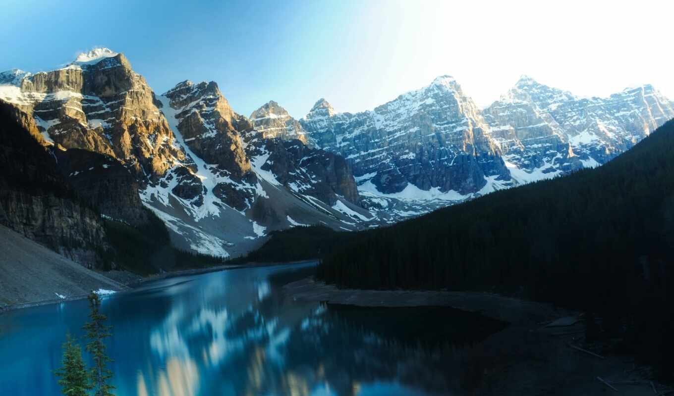 озеро, гора, канада, альберта, park, national, moraine, banff, postcard