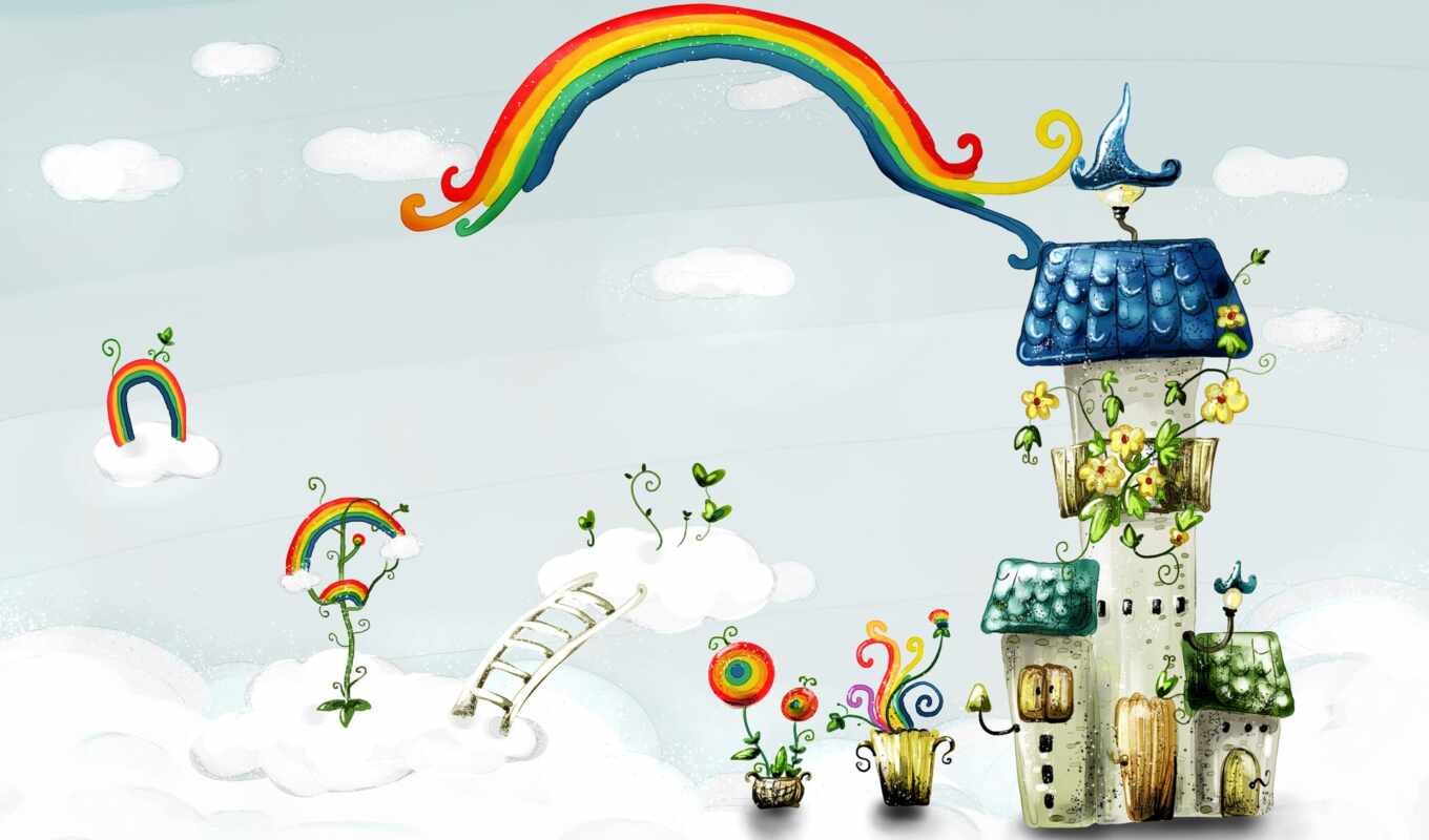 house, радуга, облако, воображение, идея