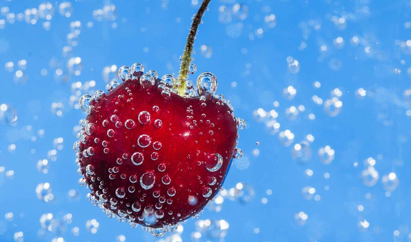 desktop, mobile, red, water, cherry, bubbles, splash, berry