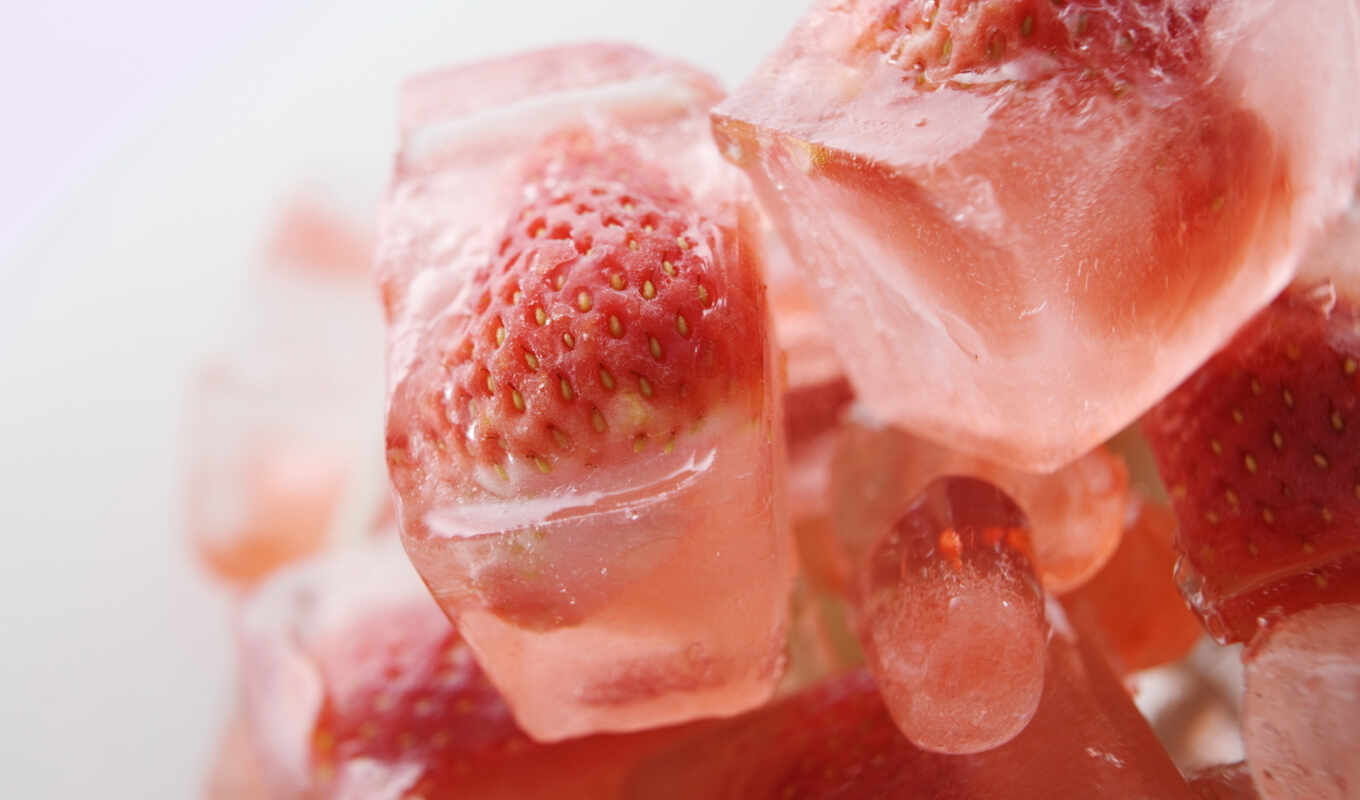 ice, cubes, strawberry