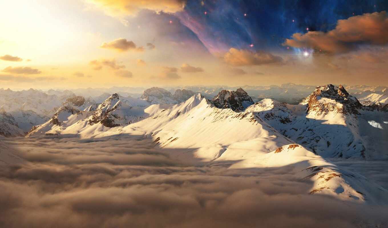 nature, desktop, snow, wide, mountains, summit