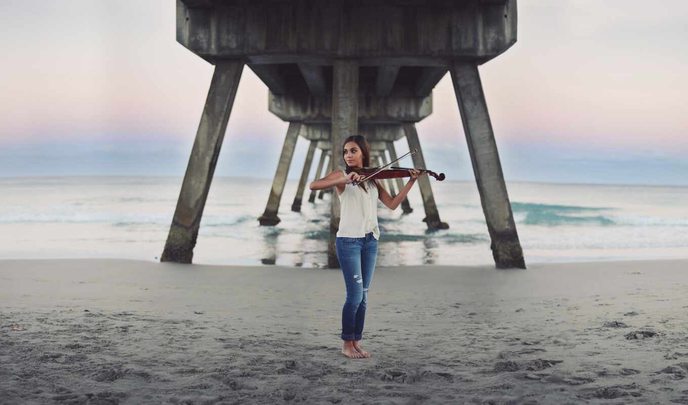 девушка, море, pic, скрипка