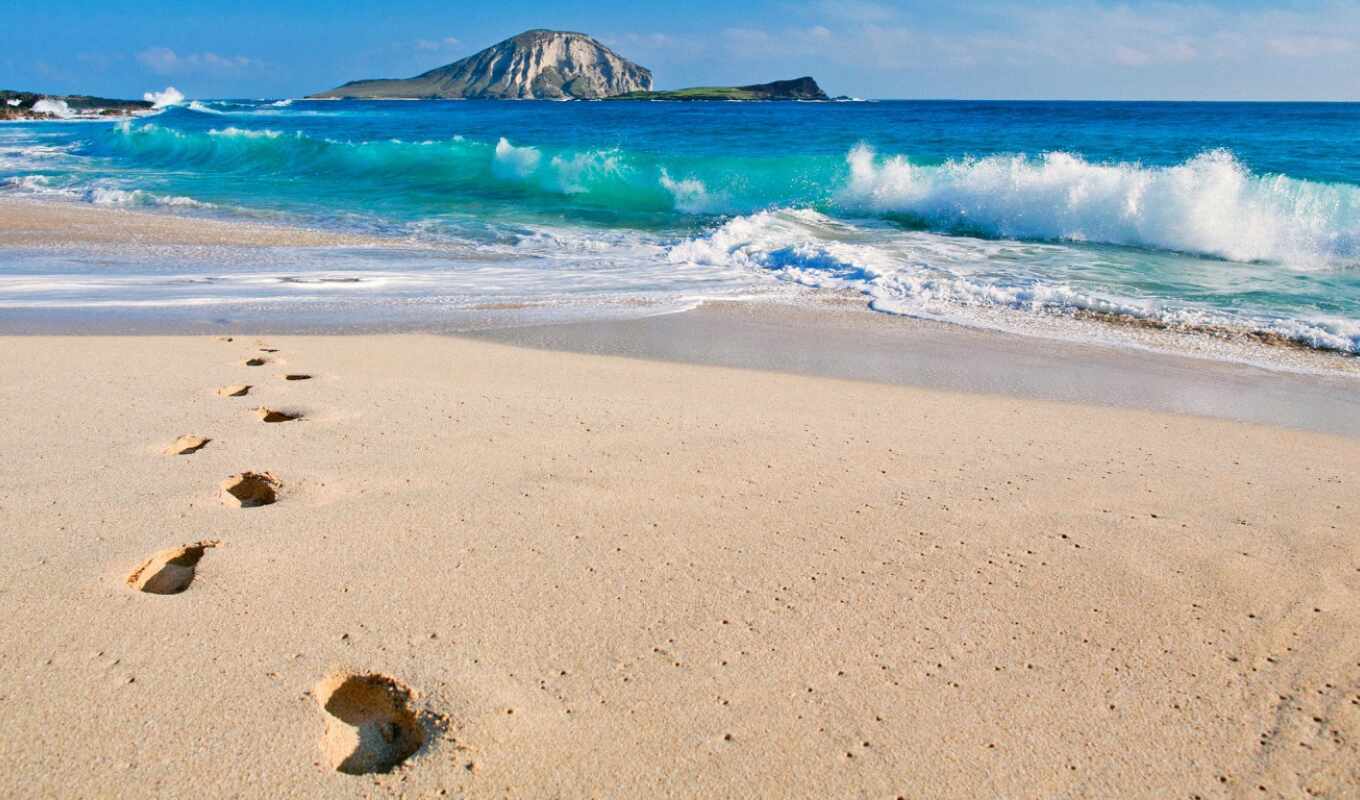 природа, пляж, сша, море, ocean, острова, тихий, hawaii, oblaka, рисунки, скалы