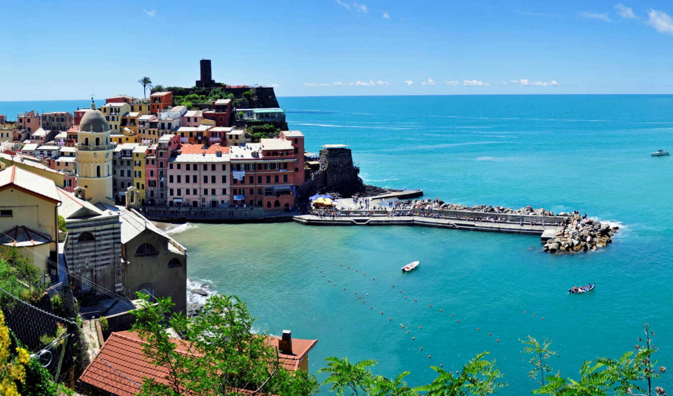 wall, free, images, land, panorama, italy, vernazza, five, Italy