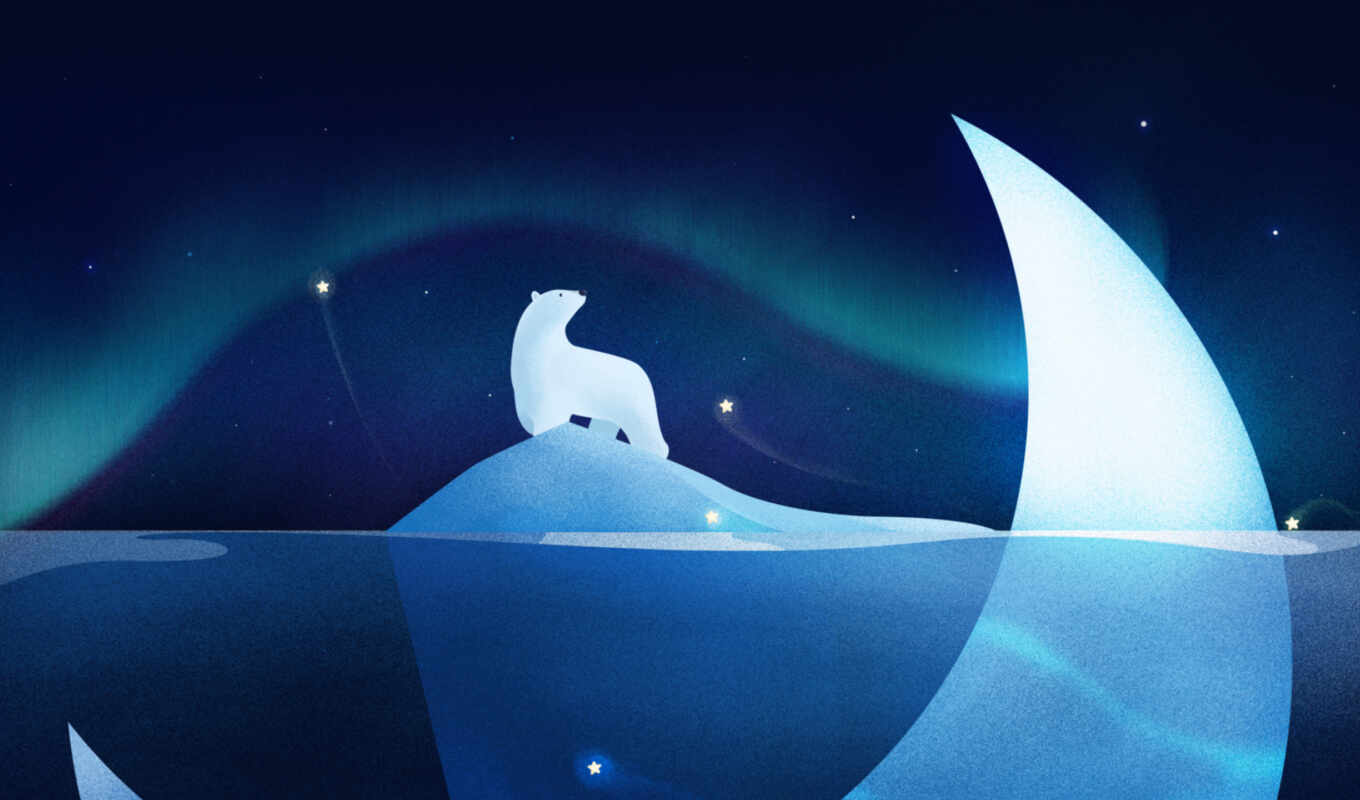 blue, огни, planet, медведь, star, illustration, polar, northern