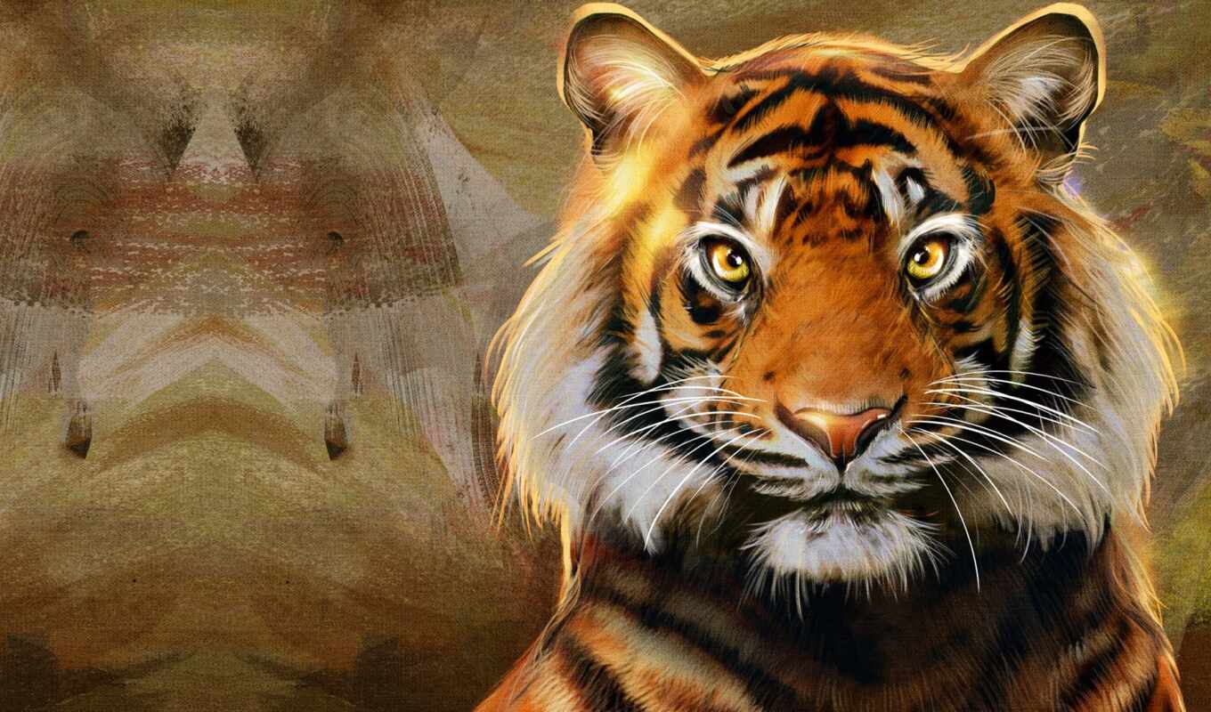 art, кот, nic, хищник, тигр, бенгальский, полосы, hon