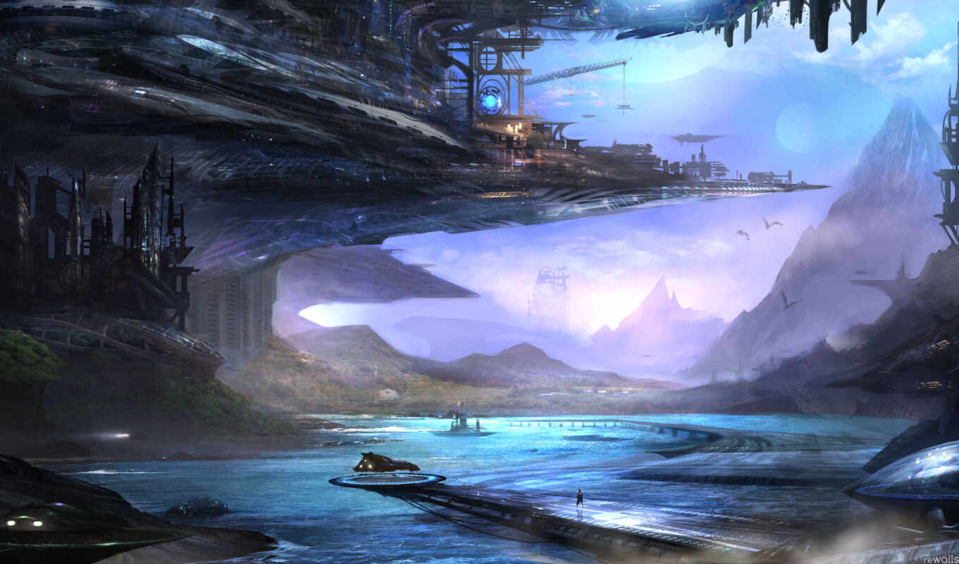 city, water, mountain, space, fantastic, fantasy, amino, photo wallpapers, scus