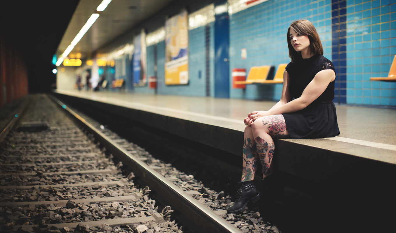 девушка, станция, поезд, платье, metro, ждать, подземка