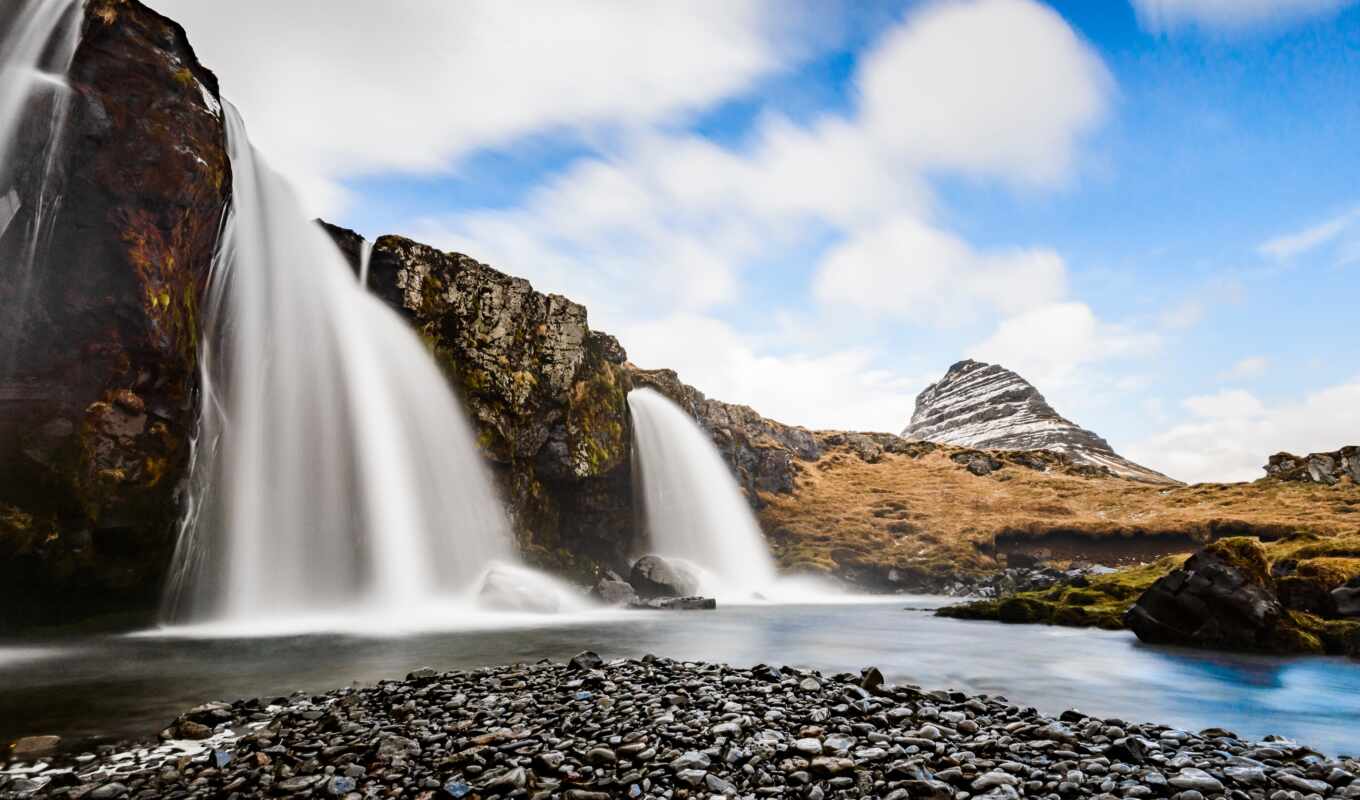 mountain, top, screen, waterfall, kirkjufell