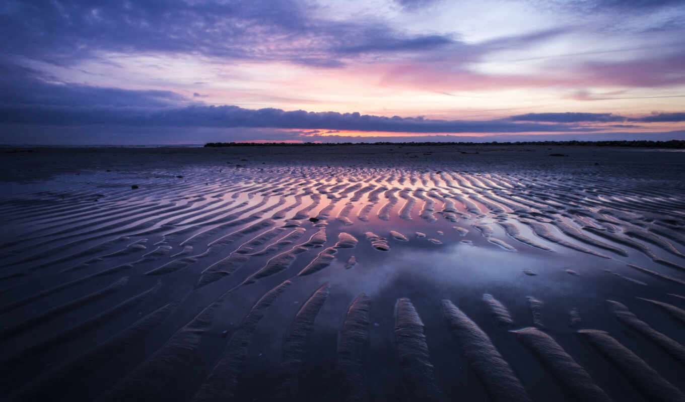 purple, sunset, beach, evening, sea, sand, dunes