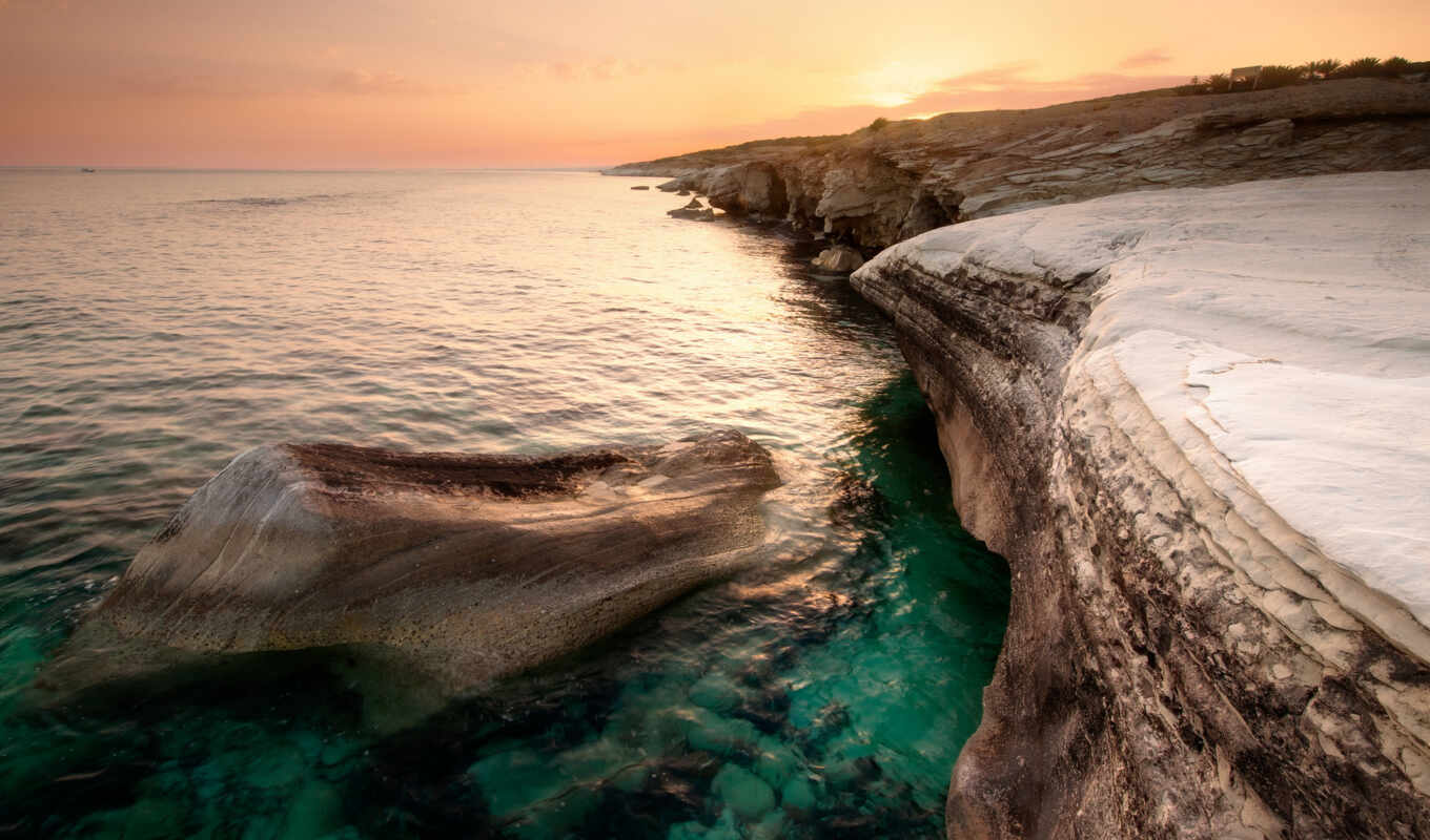 nature, sunset, beach, evening, sea, coast, Cyprus