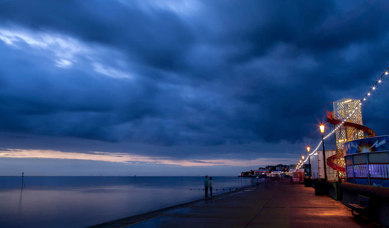 nature, sky, night, moon, landscape, sea, cloud, twilight