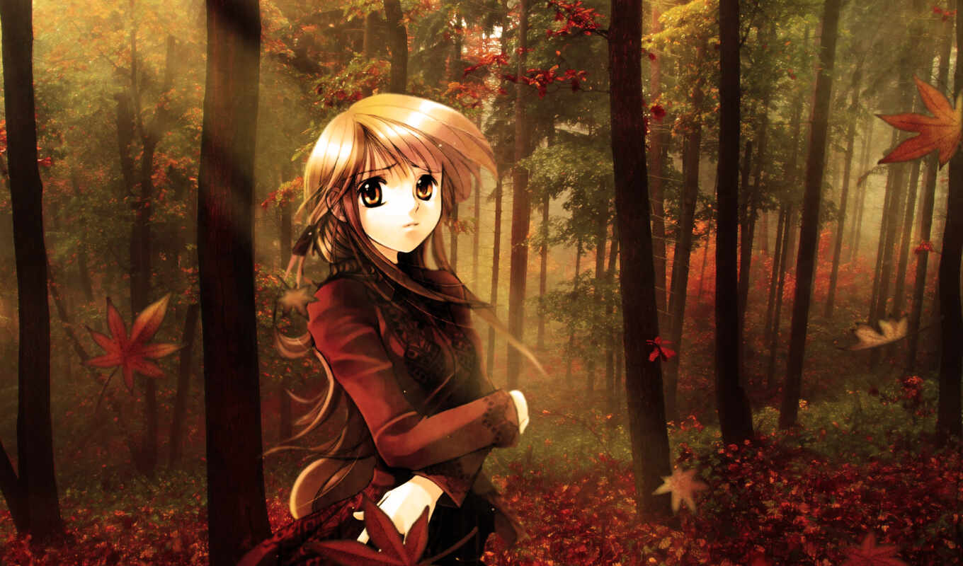 desktop, girl, anime, beautiful, forest, she is, autumn, forest, topuzz, type, âé âéá âååå, artemis