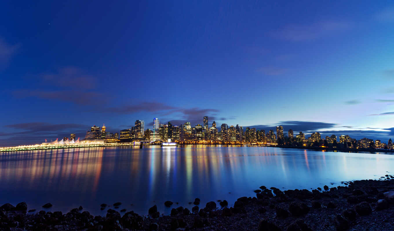 sunset, city, water, Canada, Vancouver
