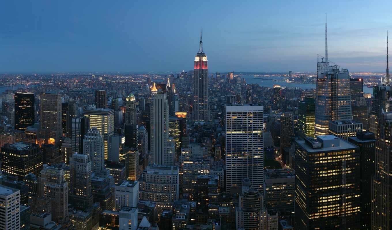 view, new, city, night, skyline, manhattan, york