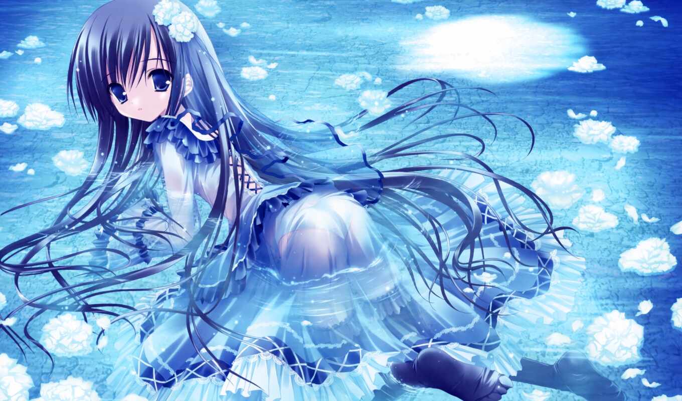 girl, picture, picture, abstraction, anime, dress, minimalism, water, manga, ♪