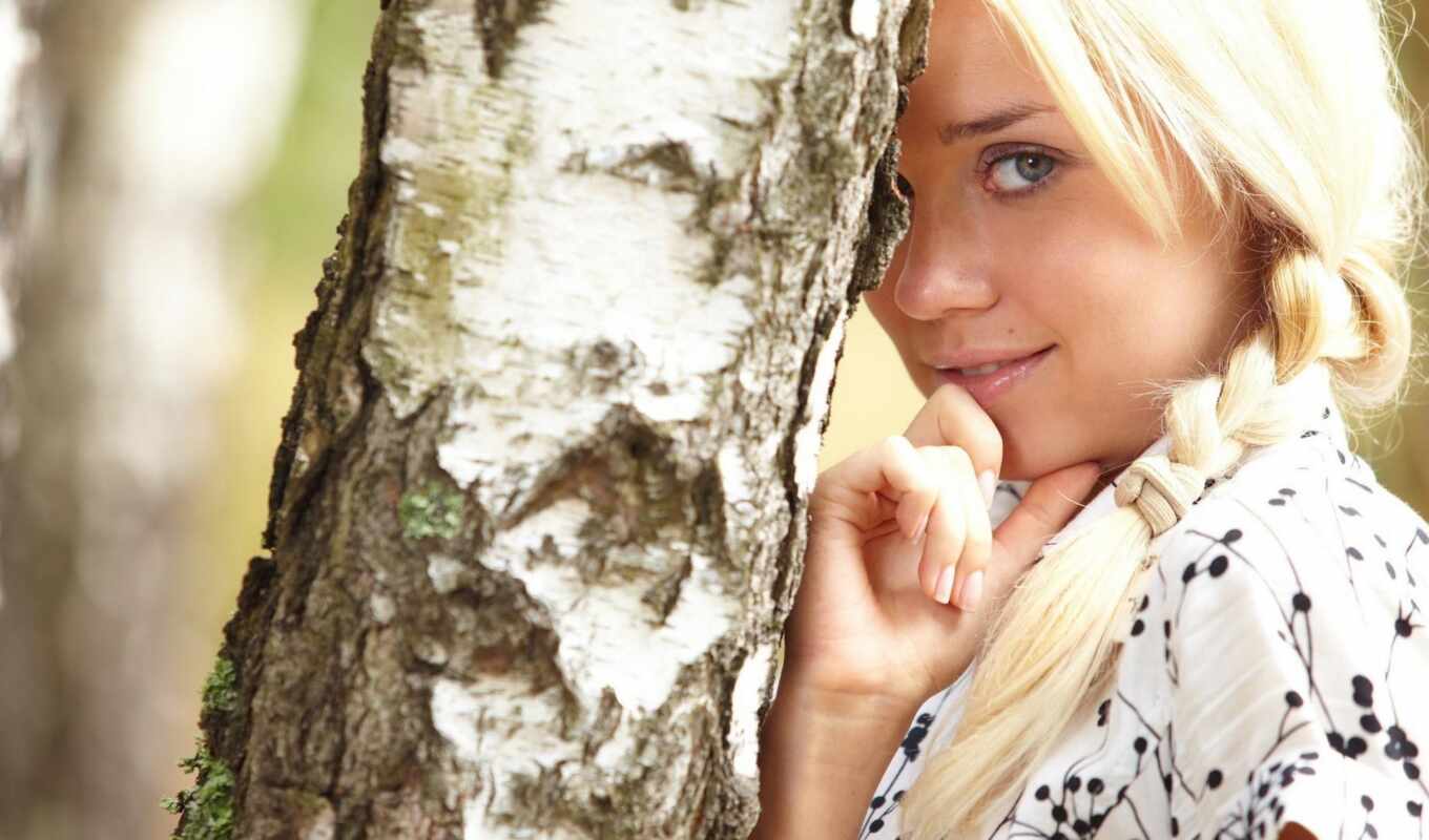 girl, blonde, www, birch tree, birches, love, return