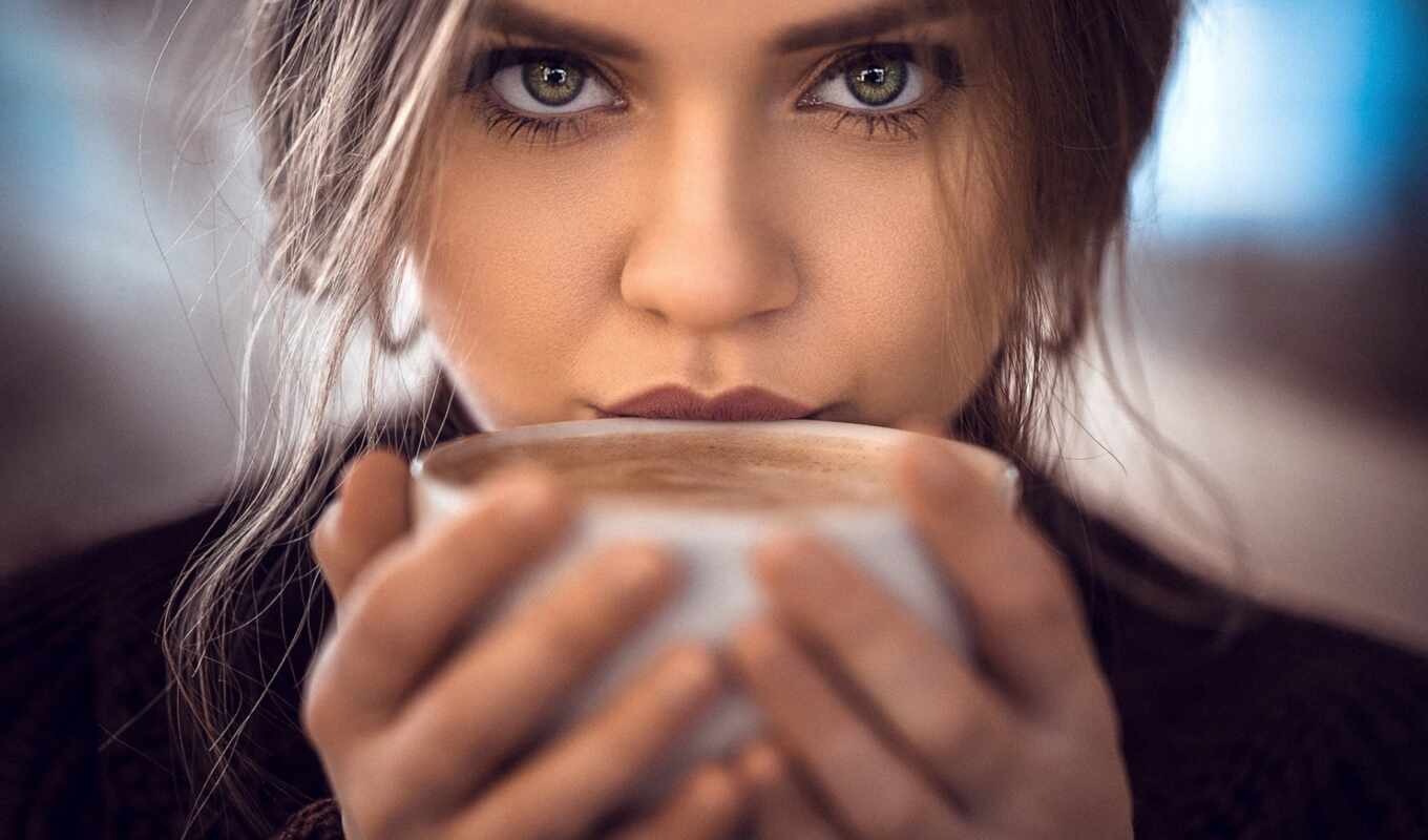 girl, coffee, pet
