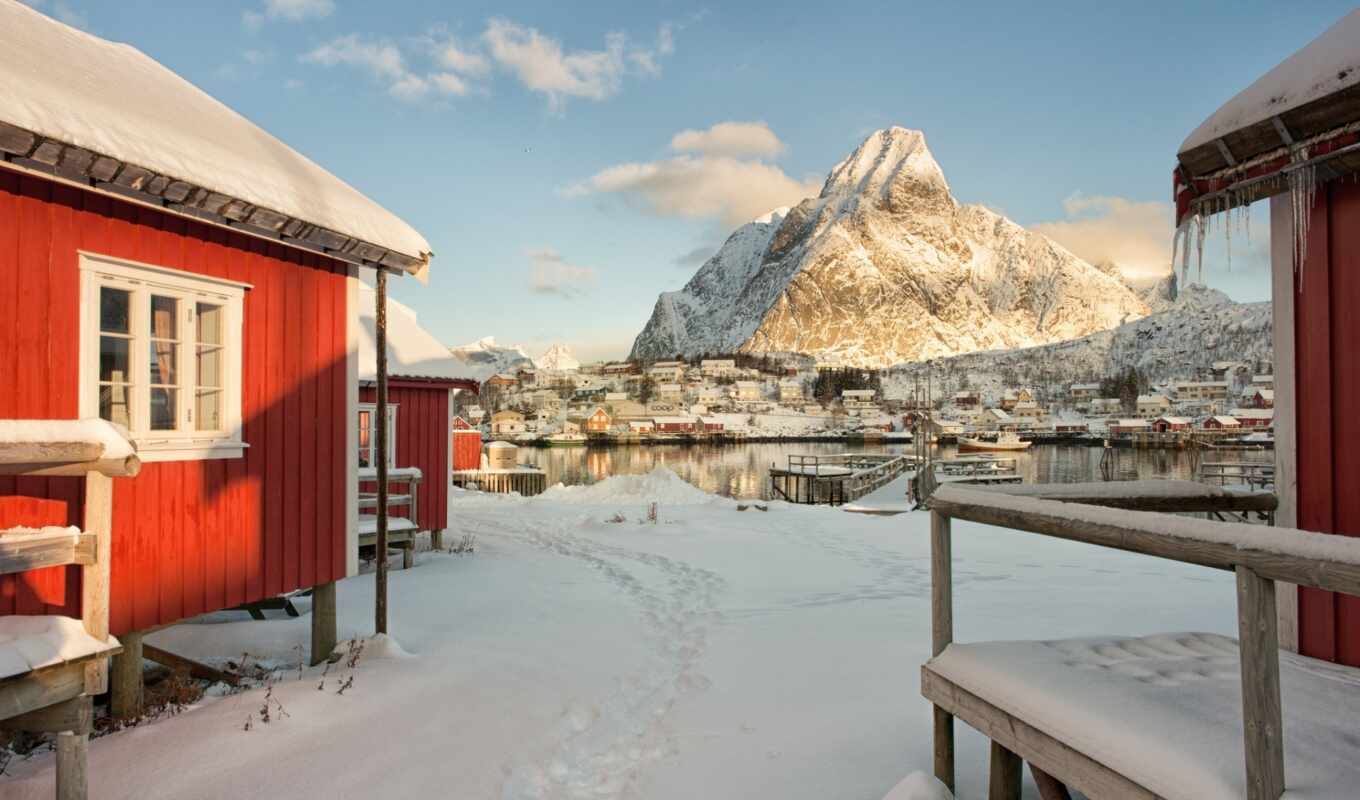 небо, снег, winter, море, norwegian
