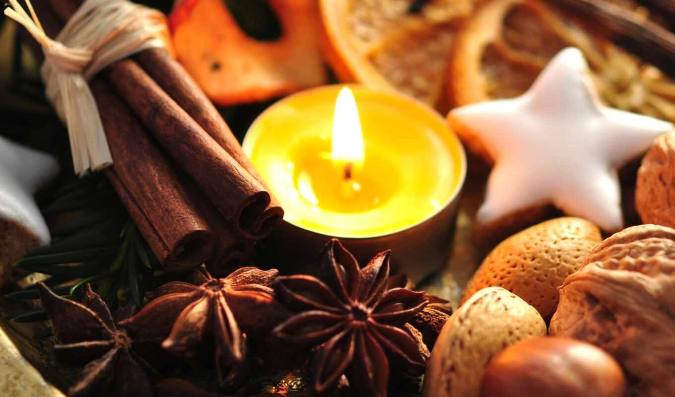 new, красивый, праздник, свеча, cookie, декор, cinnamon, новый год, meal, орех, сладость