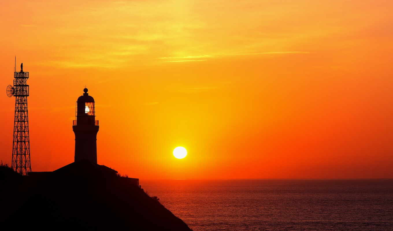 sunset, lighthouse, a shadow, beautiful