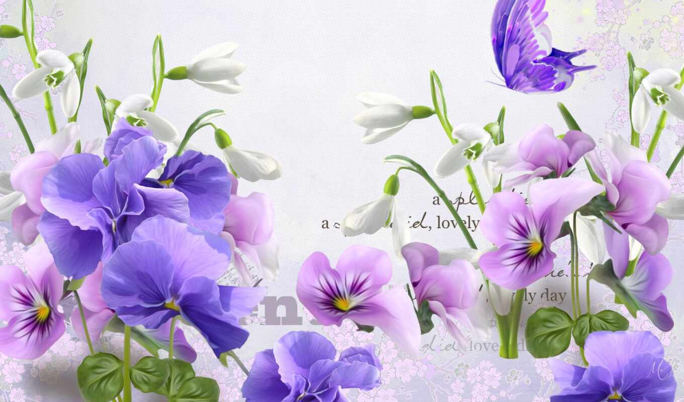 flowers, butterfly, thin, pansy