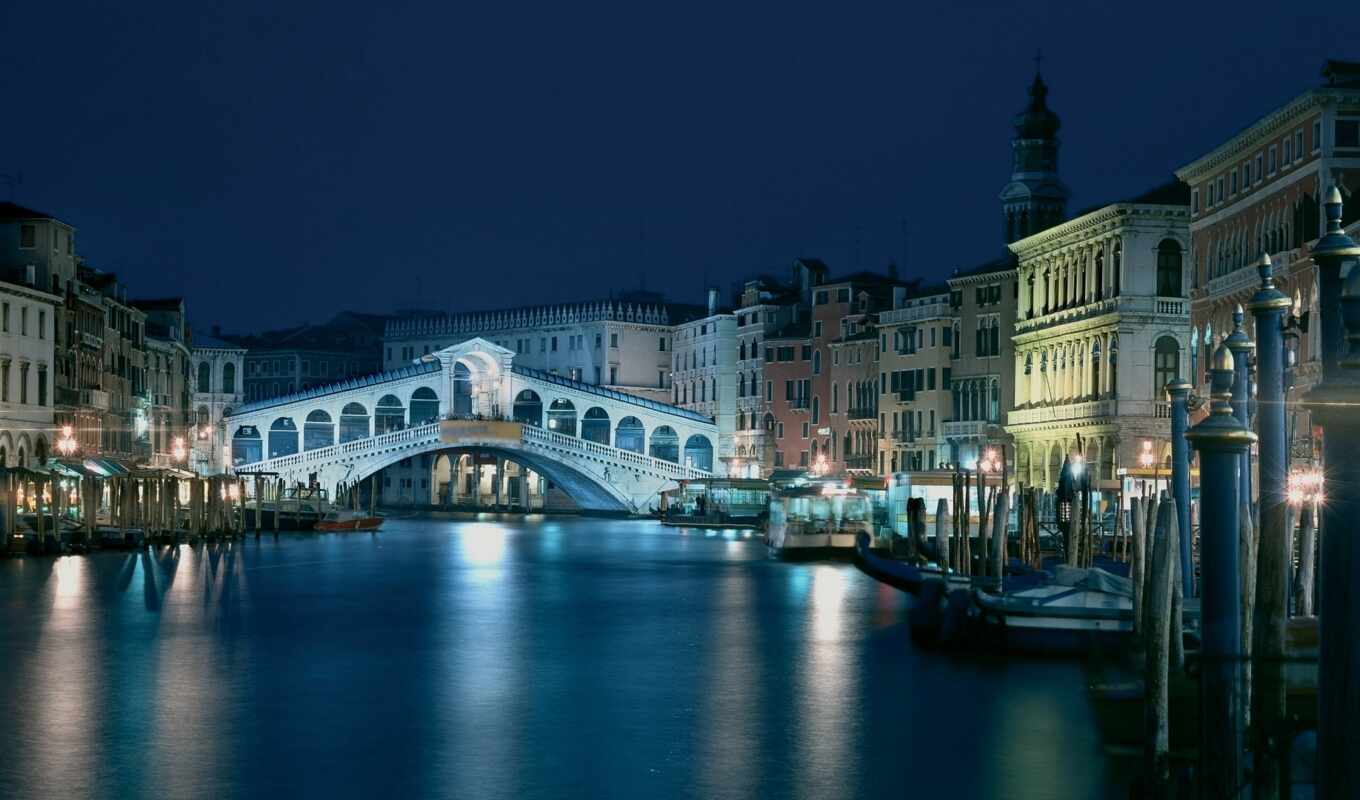 город, ночь, water, улица, мост, architecture, country, italian, лайнер, venezia, фотообои