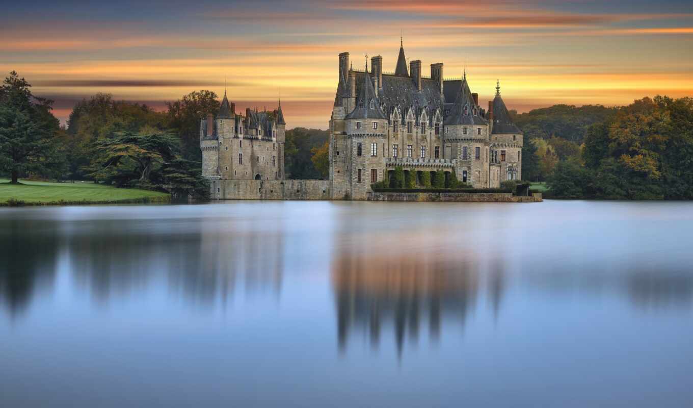 castle, pond, UK