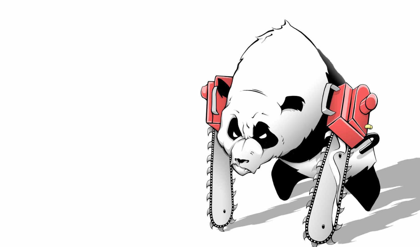 white, panda, funny, minimal, home page, ♪, chainsaw