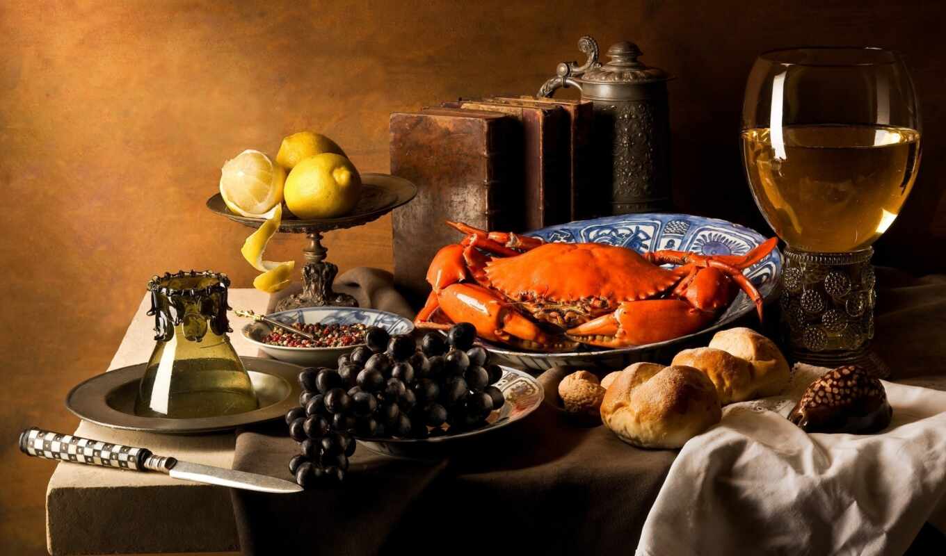 collection, wine, lima, table, which, lemon, drink, crab, meal, still-life, photo printing