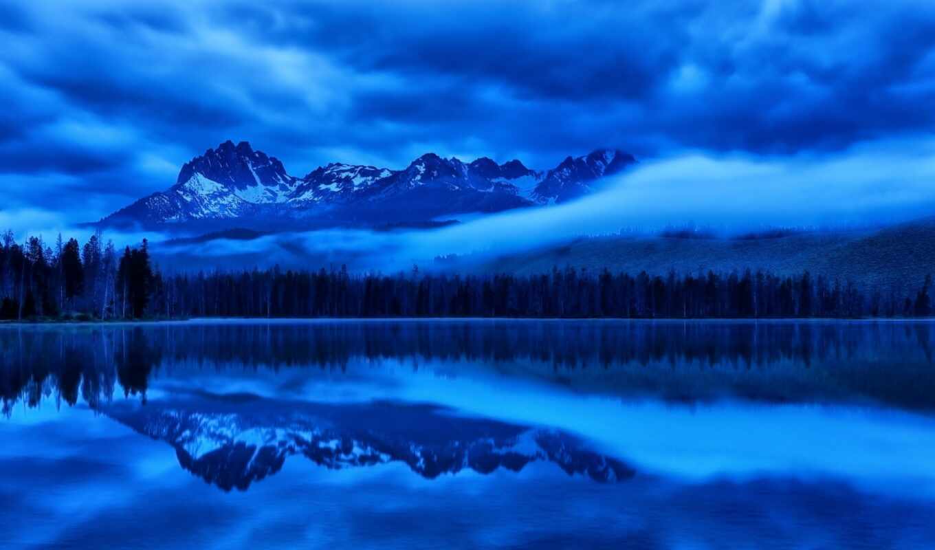 озеро, ночь, гора, time, отражение, ночное