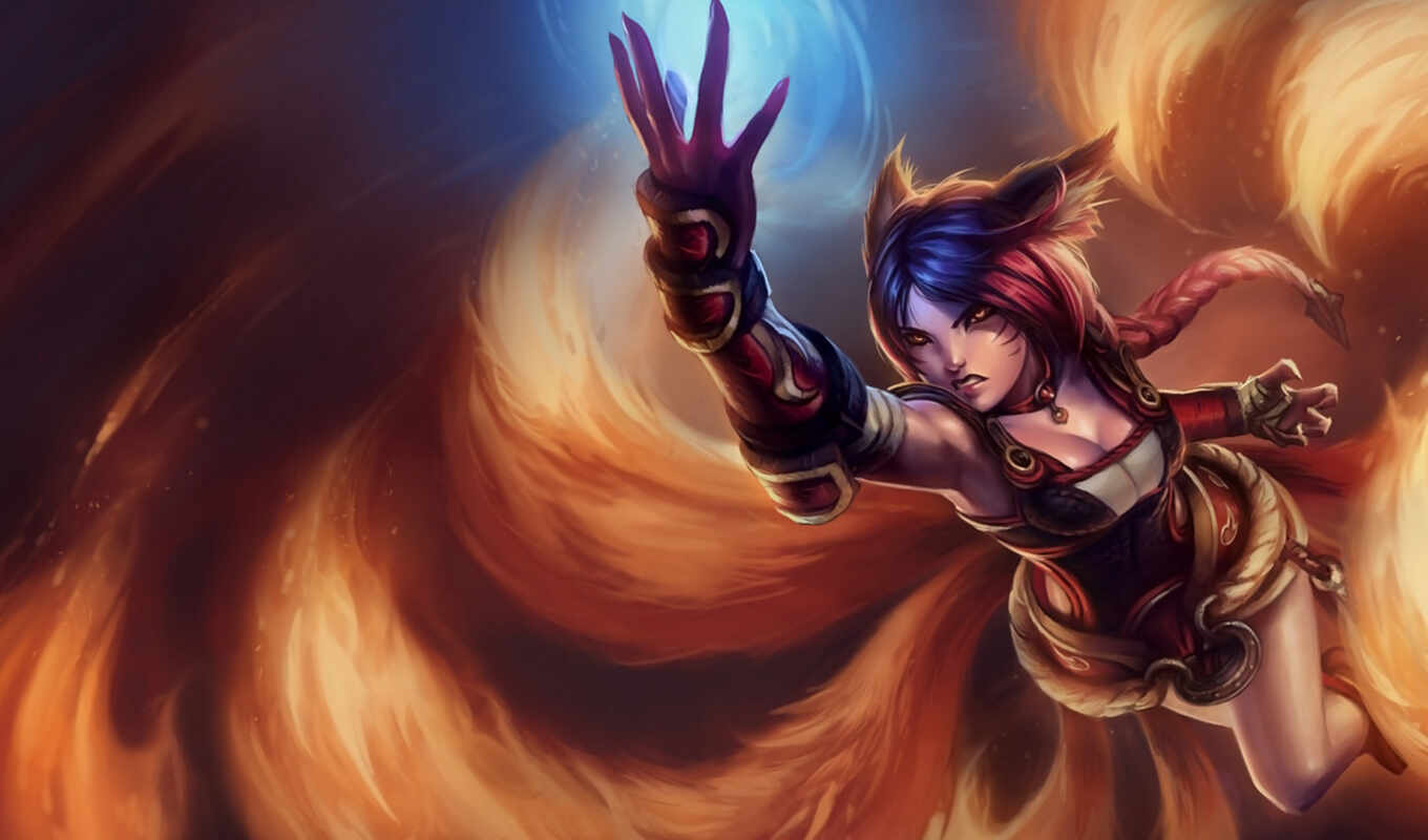 girl, picture, league, legends, flame, armourage, ears, with the button, right, animal, ahri