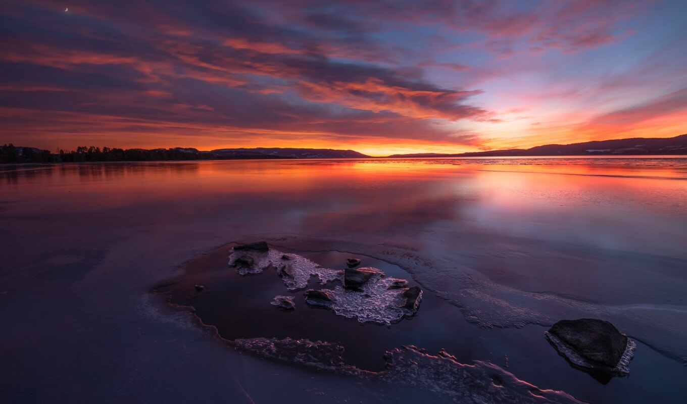 lake, light, sunset, sunrise, Norway, ole