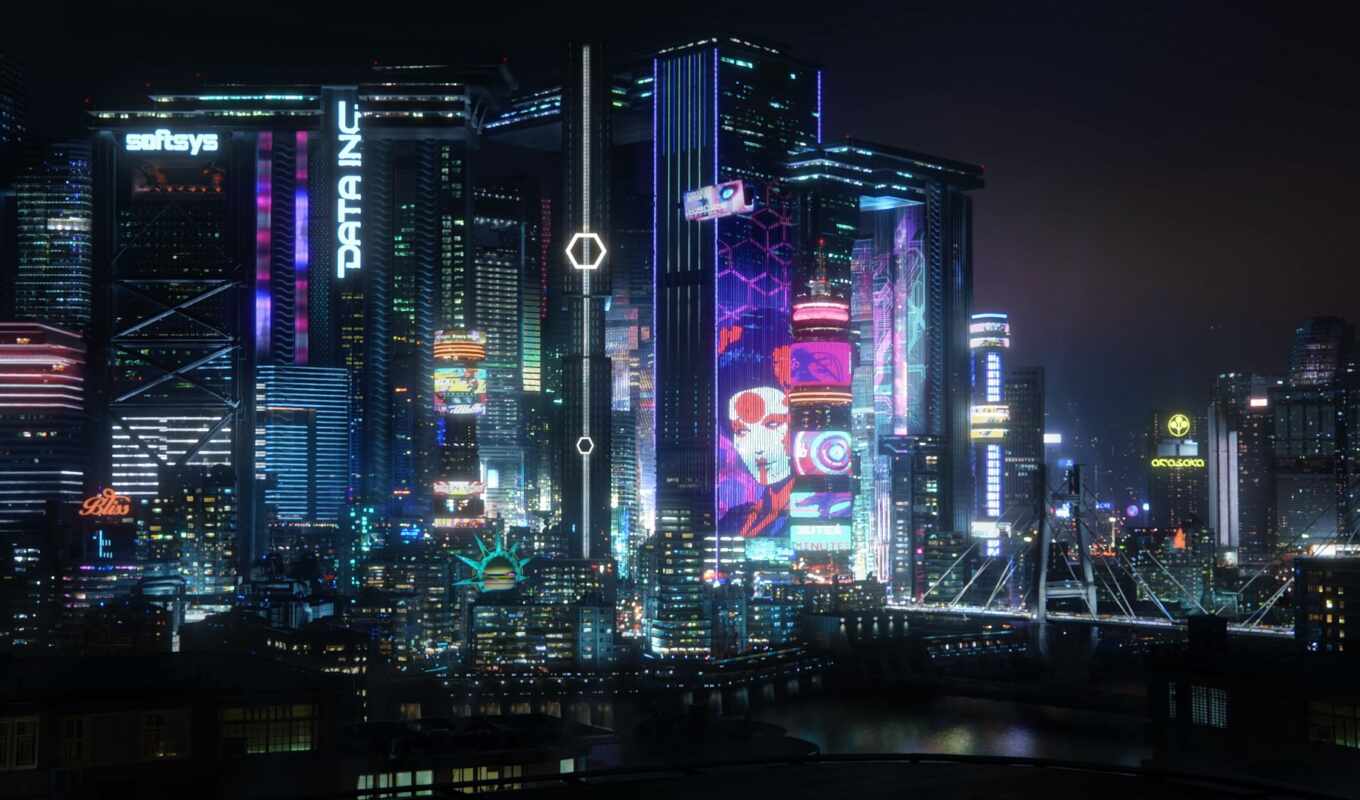 город, ночь, cyberpunk