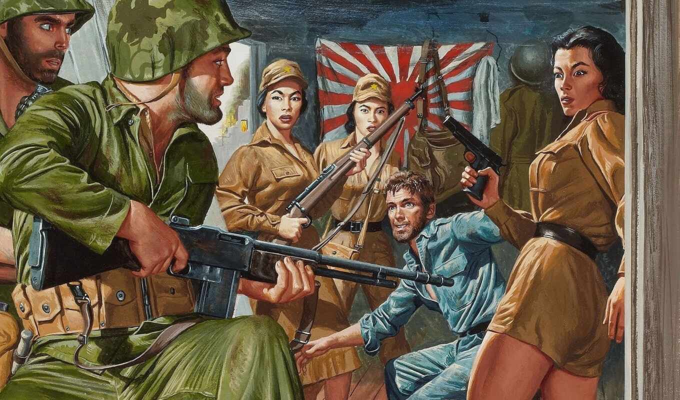 картинка, japanese, военный, плакат, kunstler, арт, perang