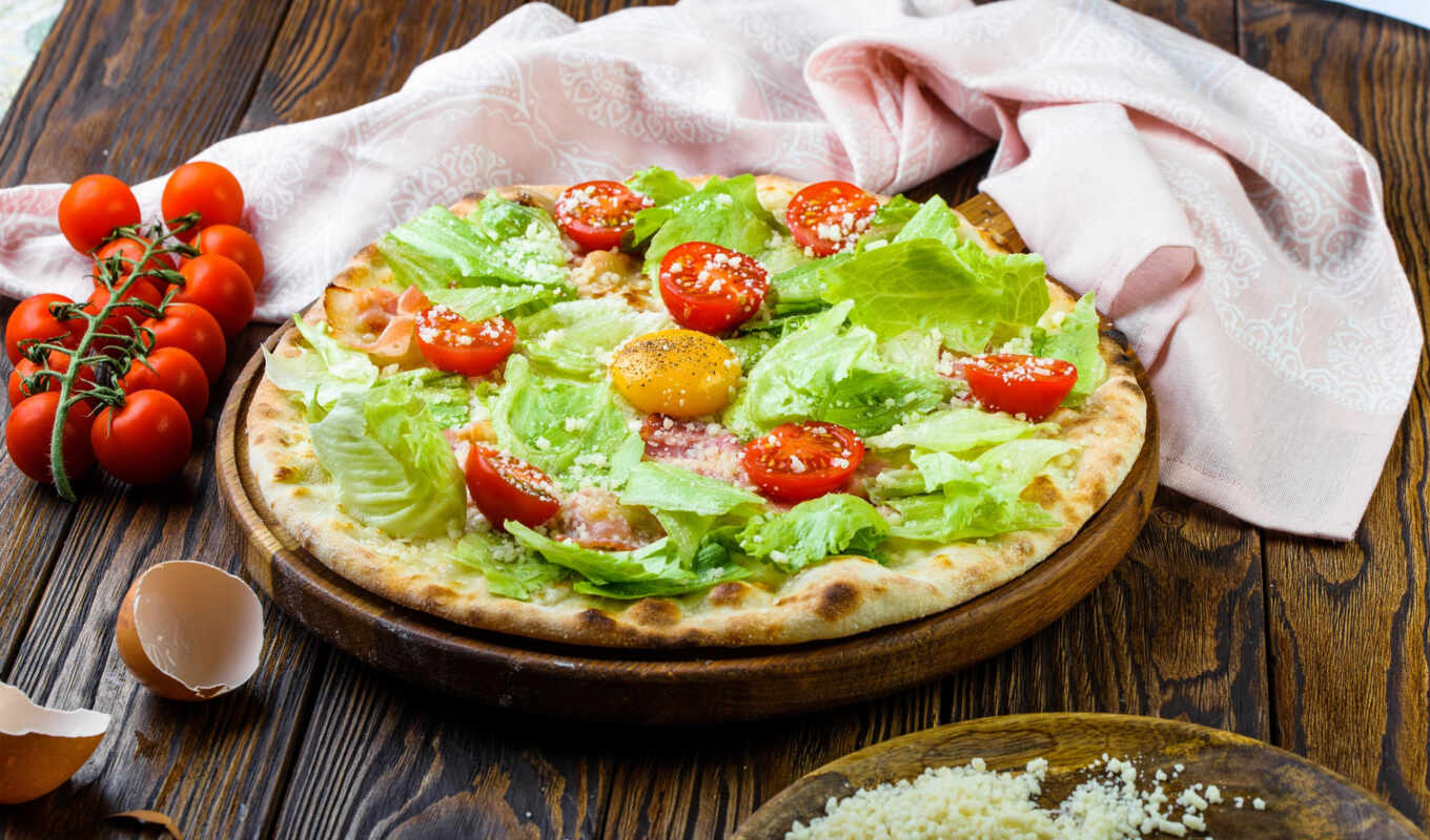 pizza, tomato, salad