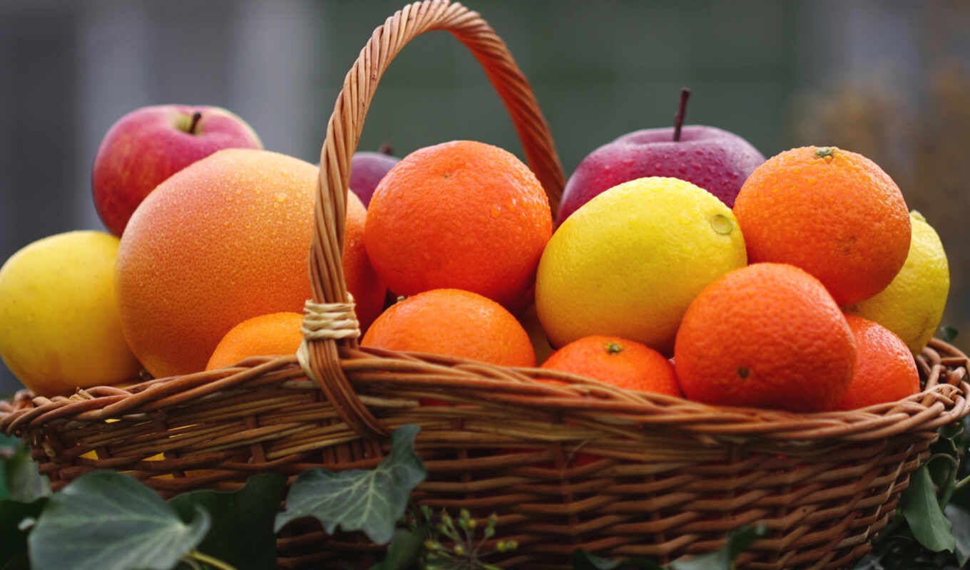 оранжевый, плод, lemon, корзина, apple