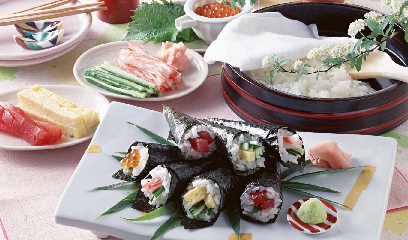 rice, food, Japanese, caviar, vasab, dish, rolls, sushi