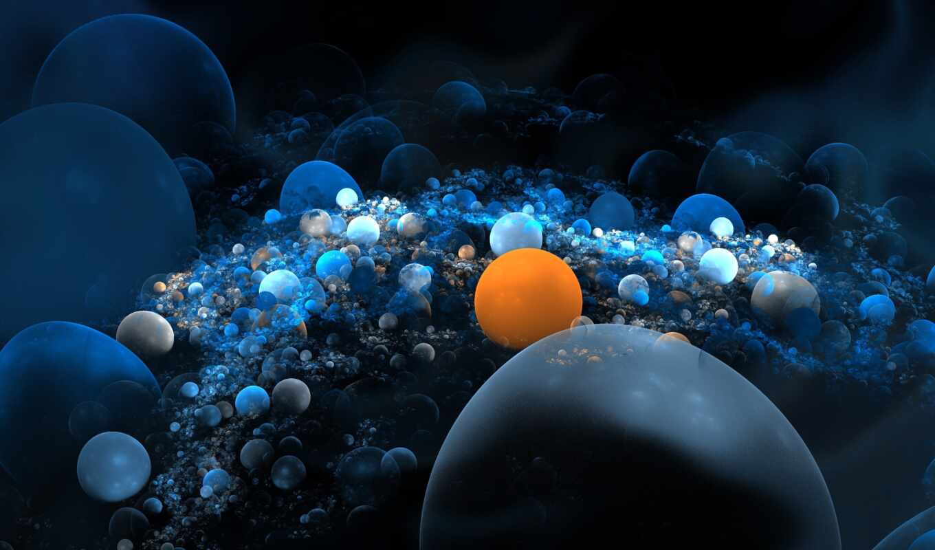 blue, фон, экран, монитор, abstract, bubble, circle, оранжевый, сфера, fractal, dual