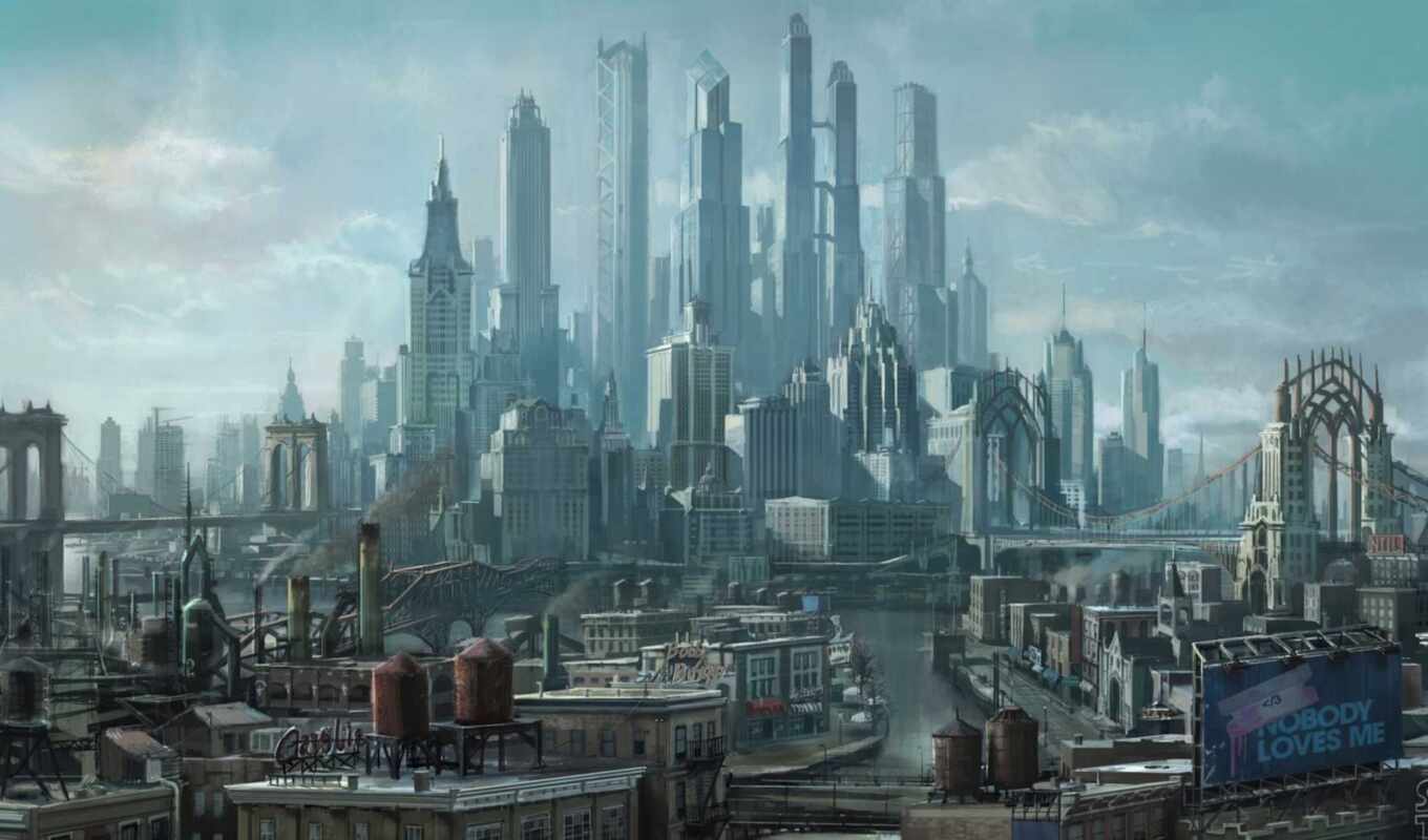 арт, картинка, город, небоскребы, third, будущее, мегаполис, row, святые