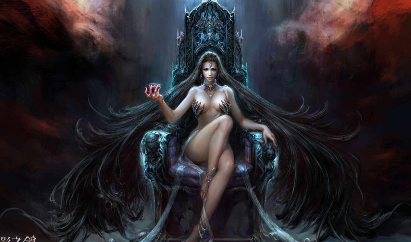 girl, fantasy, throne, darkness
