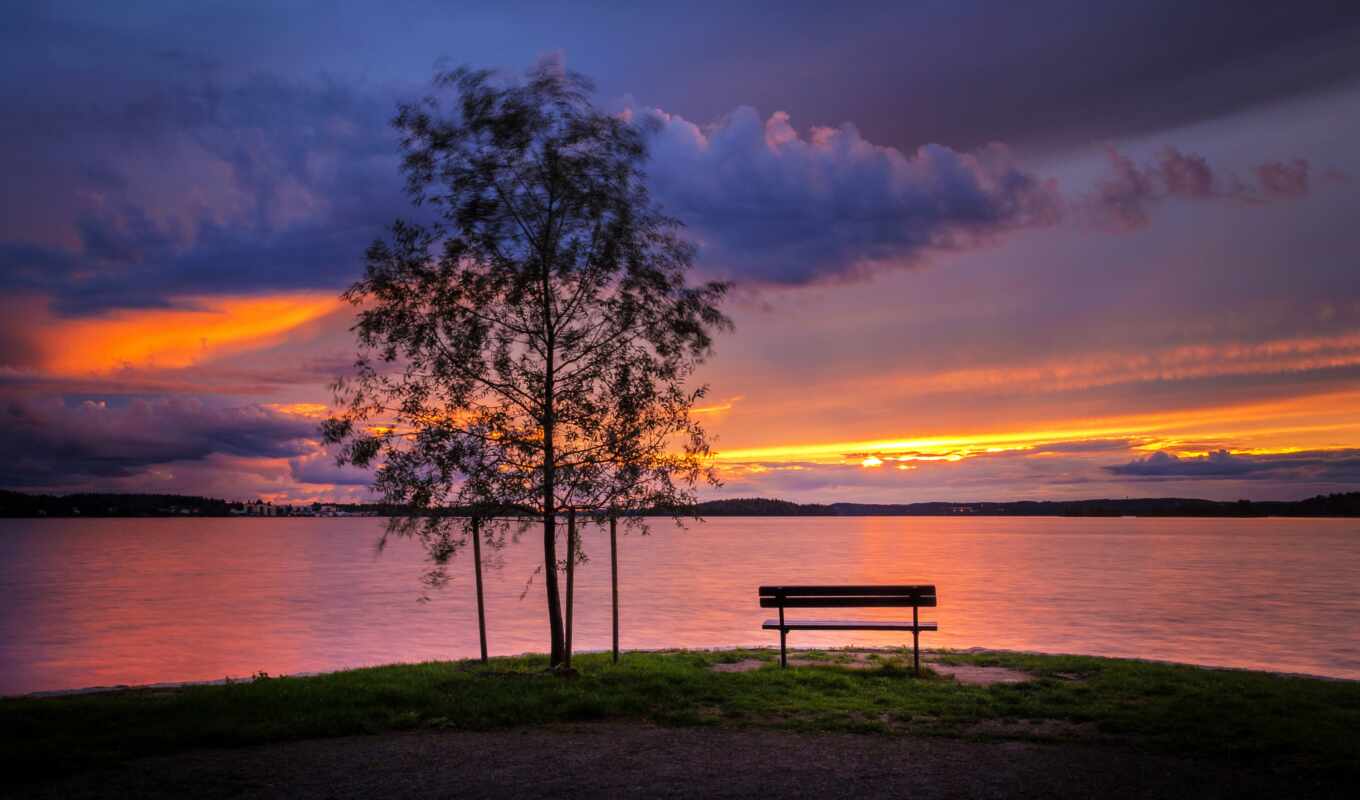 lake, bench, together