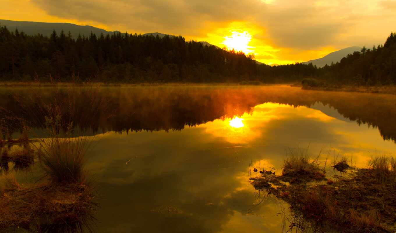 озеро, австрия, планшетный, утро, взлёт, carinthia, ultrawide, эгельзее