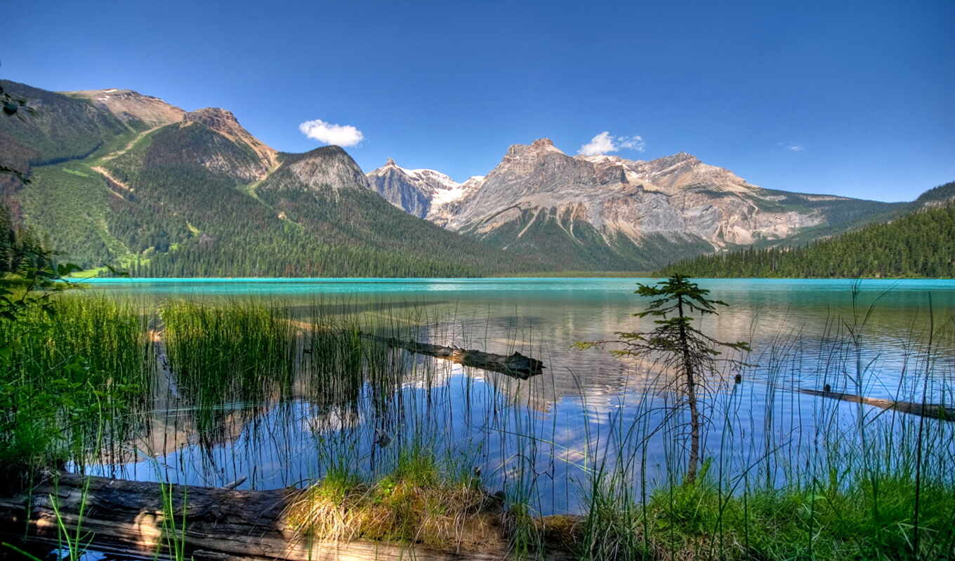 озеро, british, канада, ecran, fonds, columbia, emerald, paysage, lac, montagnes