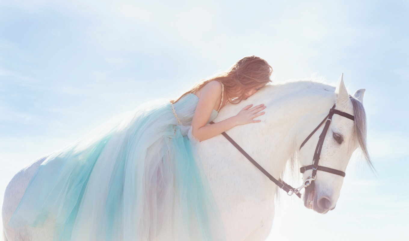 telephone, girl, white, horse, white, dress, blue, horse