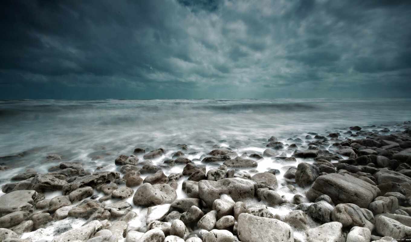 буря, landscape, море, камни, тучи, на