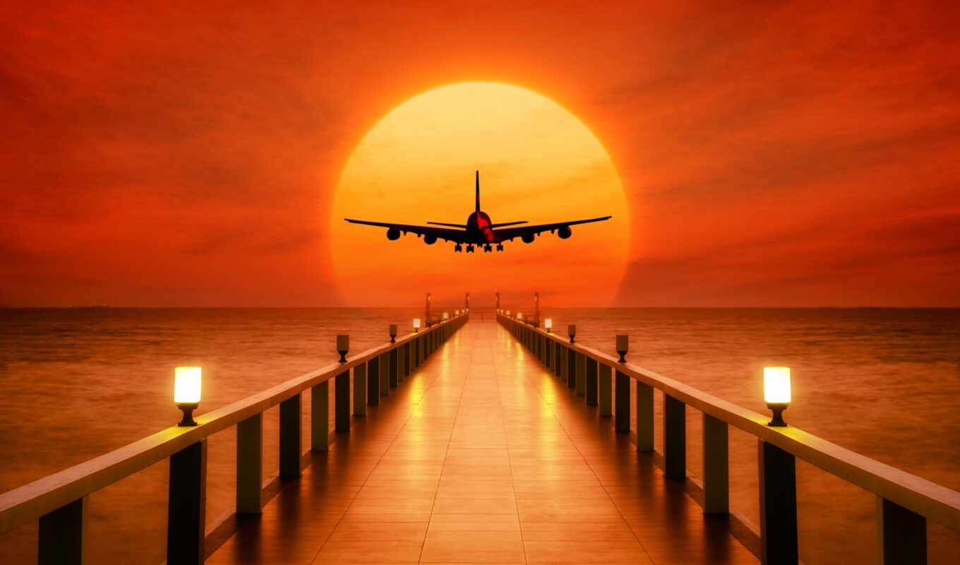 picture, sunset, plane